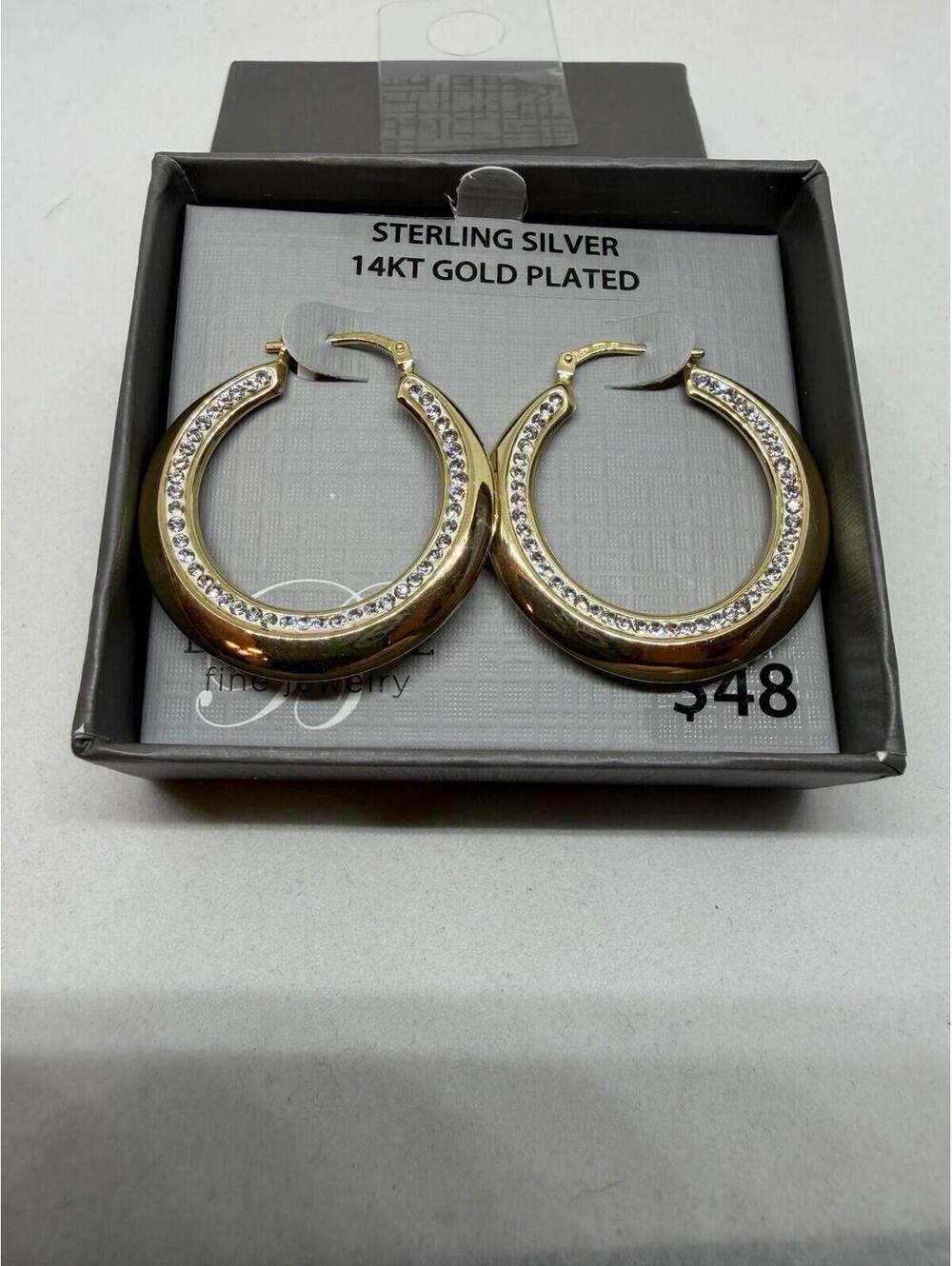 Brilliance Fine Jewelry 14K GP Sterling Silver Crystal Round Large Hoop Earrings - Picture 3 of 4